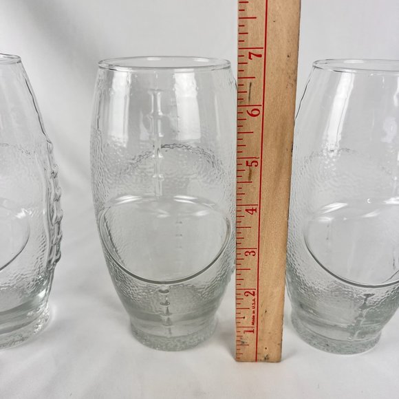 4 Clear Glass 23 Oz Textured Football Shape Drinks Glasses USA Greenbrier - Picture 3 of 9